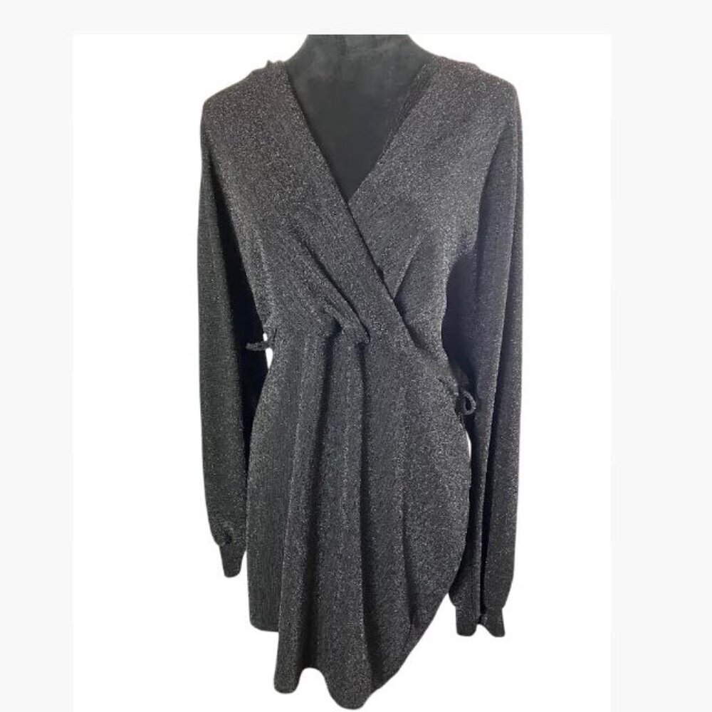 Feral Apparel Black Metallic Faux Wrap-Style Body-Con Dress Size 3XL EUC